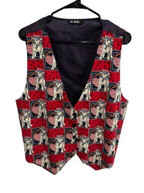 111 Main Vintage Patriotic Dalmatian Button Front Vest Red Navy 4th of July 90s